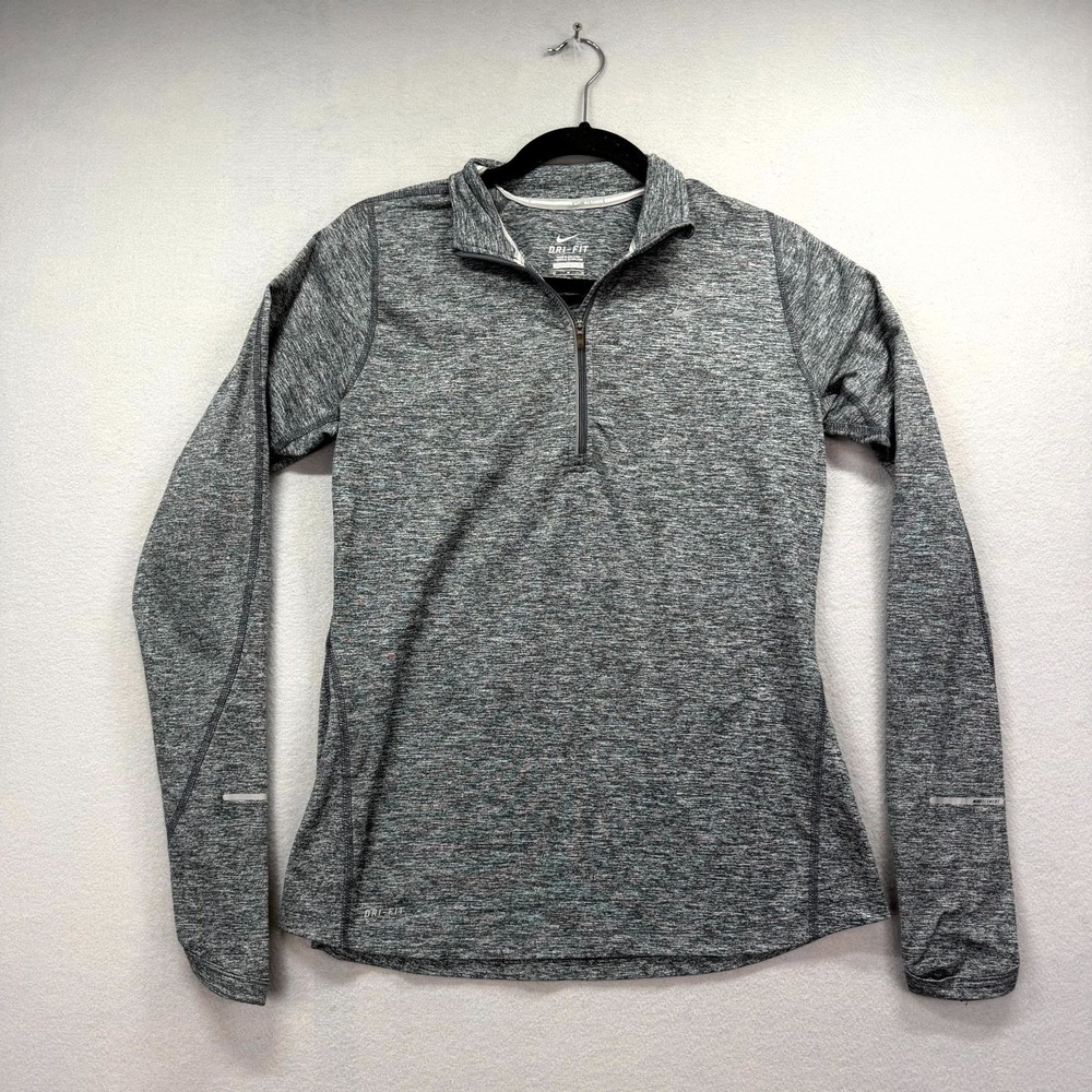Nike Dri-Fit Element 1/4 Zip Pullover Women Medium Heather Gray Athletic Running